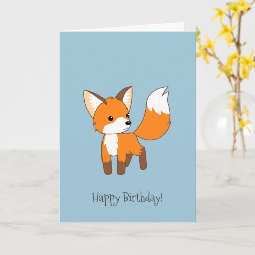 Curious Little Fox on Blue Birthday Card