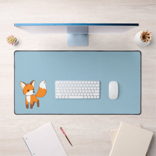 Curious Little Fox on Blue Desk Mat
