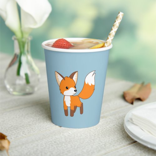 Curious Little Fox on Blue Paper Cups