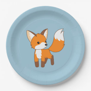 Curious Little Fox on Blue Paper Plates