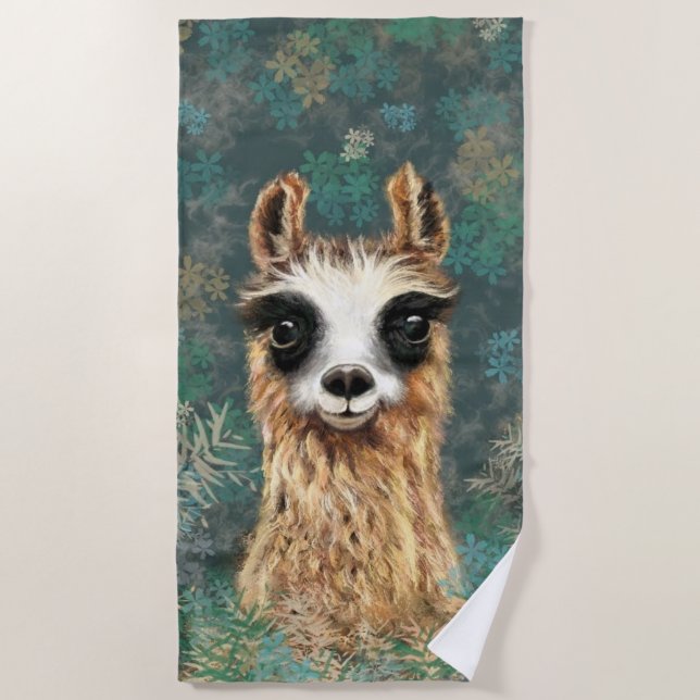 Curious Llama Funny Beach Towel (Front)