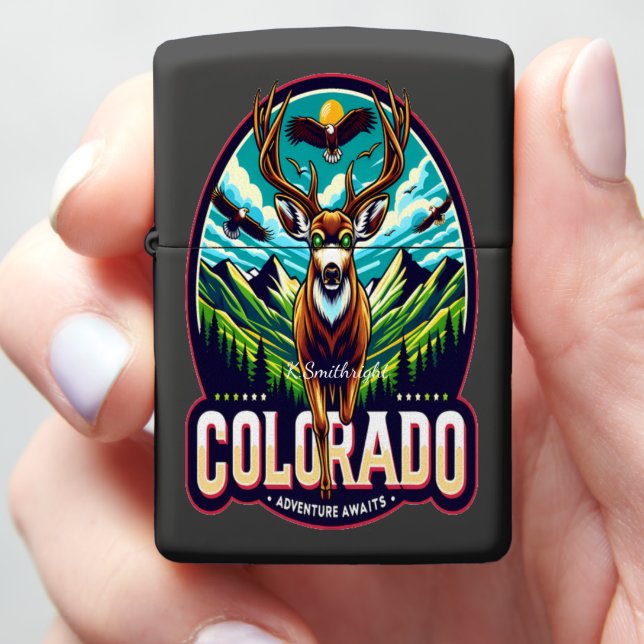 Curious Mule Deer Wilderness Logo Zippo Lighter (In Hand)