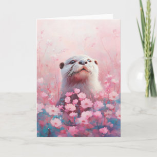 Curious Otter in a Sea of Soft Flower Petals Card
