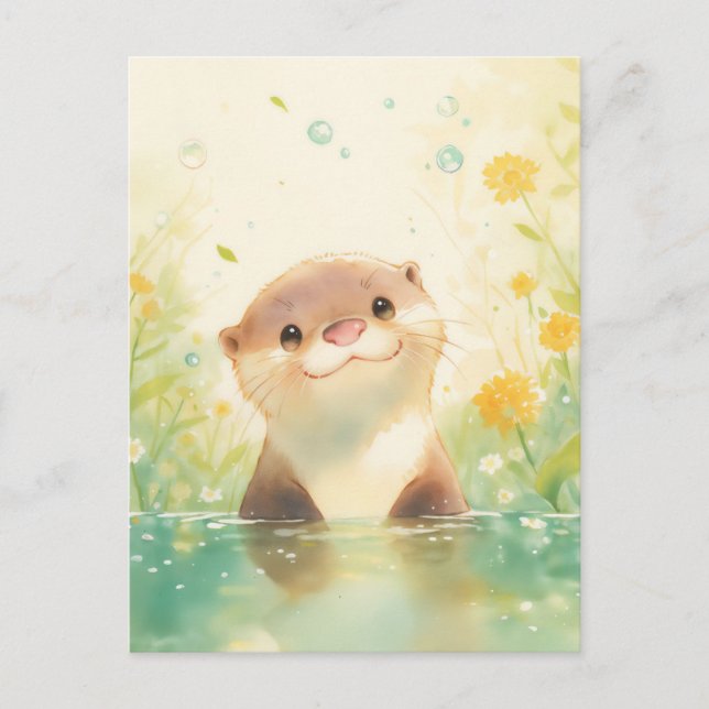 Curious Otter in Sunny Spring Meadow Postcard (Front)