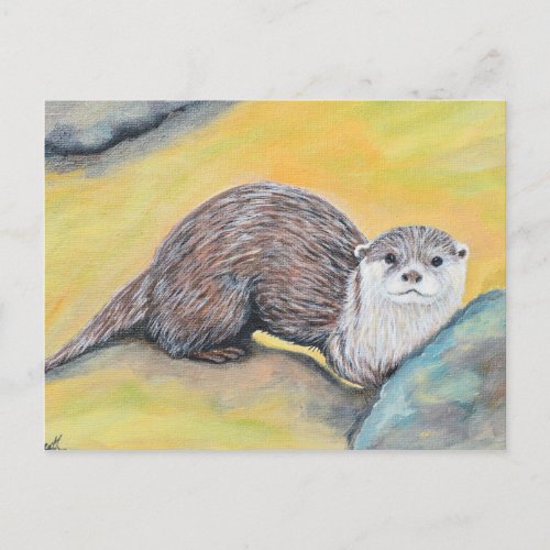 Curious Otter Painting Postcard