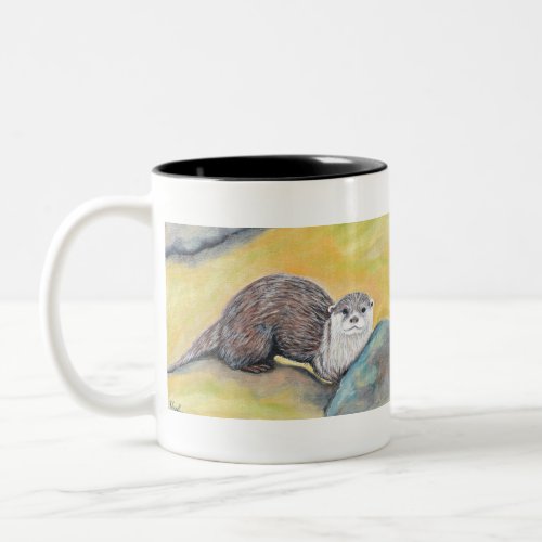 Curious Otter Painting Two_Tone Coffee Mug