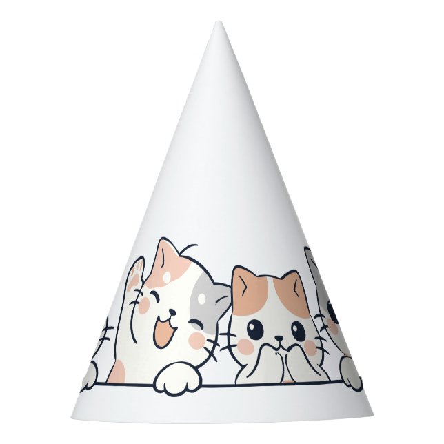Curious Paws - Cute Cats Friends Peeking Party Hat (Front)