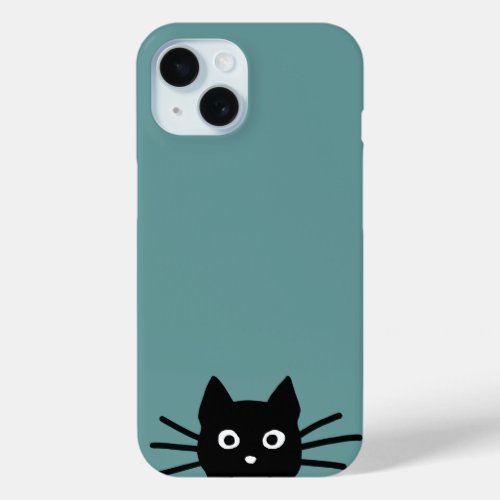 Curious Peeking Black Cat  Funny Feline iPhone 15 Case
