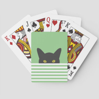 Curious Peeking Black Cat Green Stripe Poker Cards