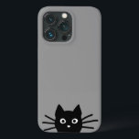 Curious Peeking Black Kitty Cat Cool Cat Lover's  iPhone 13 Pro Case<br><div class="desc">Curious Peeking Black Cat Phone Case. A funny iPhone case for cat lovers,  available in various colors. This fun cell phone case can be personalized with your text. Visit Jenn’s Doodle World for even more feline phone accessories and cool kitty gifts.</div>