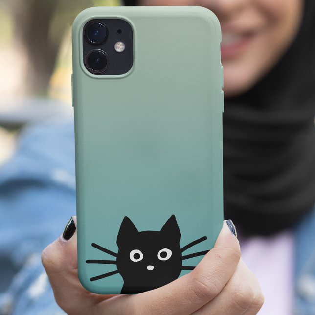 Curious Peeking Black Kitty Cat | Funny Cat Face Case-Mate iPhone Case (Creator Uploaded)