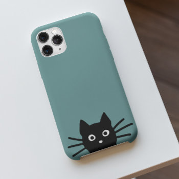 Curious Peeking Black Kitty Cat | Funny Feline Iphone 15 Case by jennsdoodleworld at Zazzle