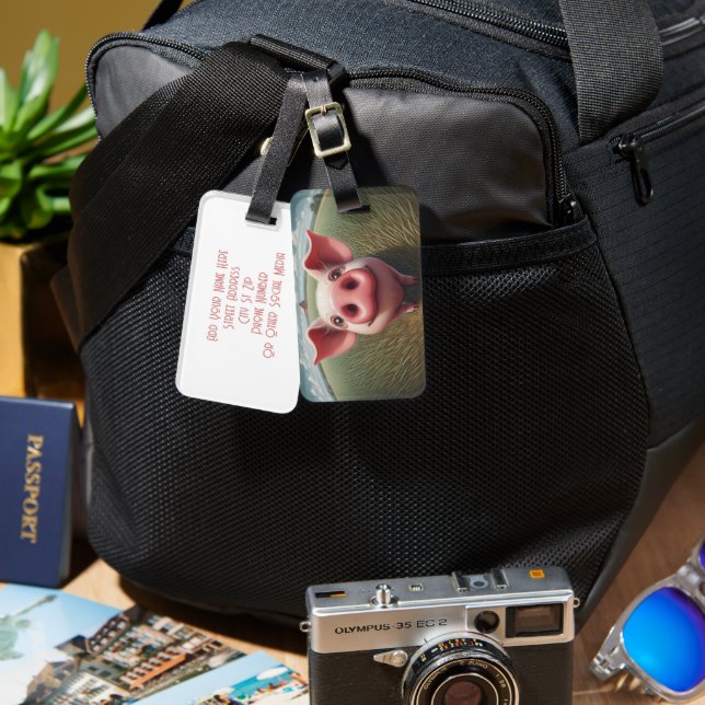 Curious Pig with Barn Custom Luggage Tag (Front & Back)