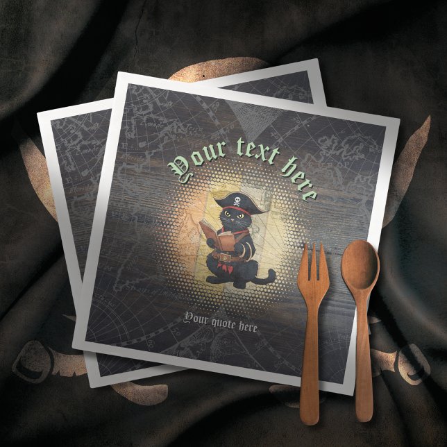 Curious pirate cat deciphers ancient mysteries paper dinner napkins (Curious pirate cat deciphers ancient mysteries napkin)