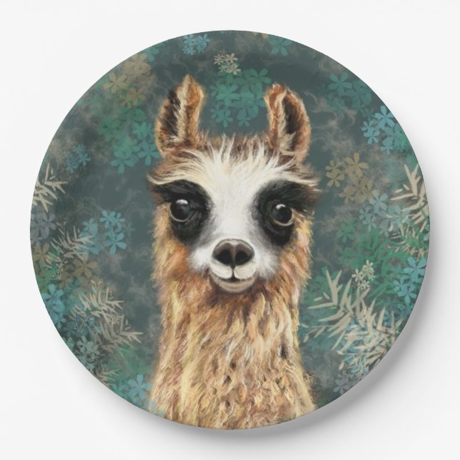 Curious Playful Llama Paper Plates Funny (Front)