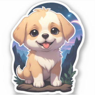 Curious Pup on a Rock Sticker