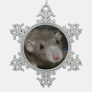 Curious Rat Snowflake Pewter Christmas Ornament