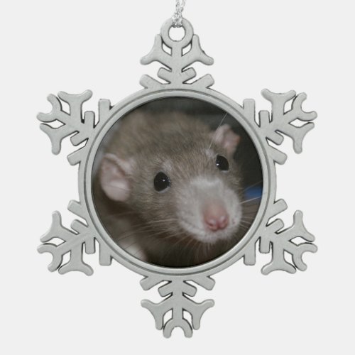 Curious Rat Snowflake Pewter Christmas Ornament