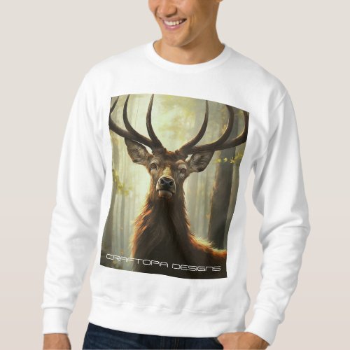 Curious red deer looking up in a forest sweatshirt