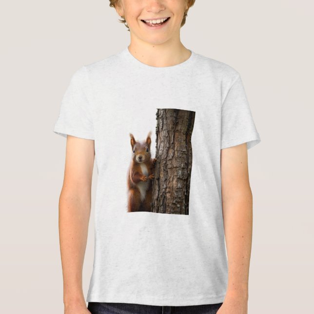 Curious Red Squirrel  Tri-Blend Shirt (Front)