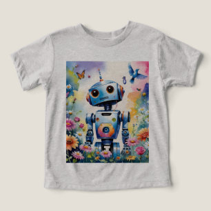 Curious Robot With Birds Butterflies And Flowers Toddler T-shirt