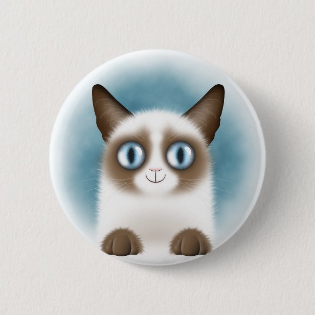 Curious Siamese Kitten Pinback Button (Front)