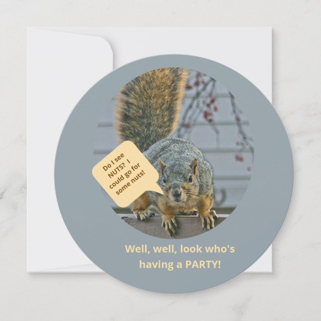 CURIOUS SQUIRREL ON FENCE LOOKING INTO HOUSE INVITATION (Front)