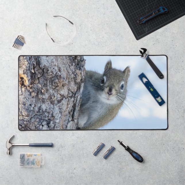 Curious Squirrel, Peaking From A Tree Desk Mat (Workstation)