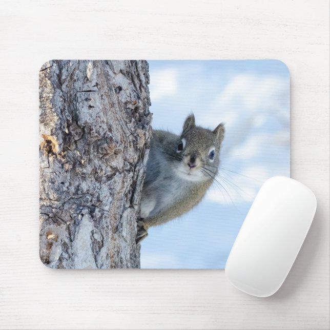 Curious Squirrel, Peaking From A Tree Mouse Pad (With Mouse)