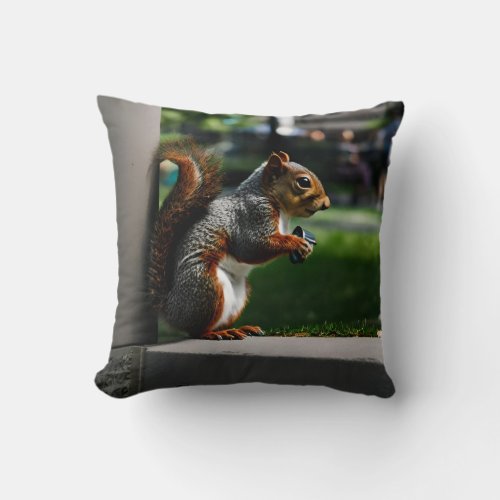 curious squirrel throw pillow