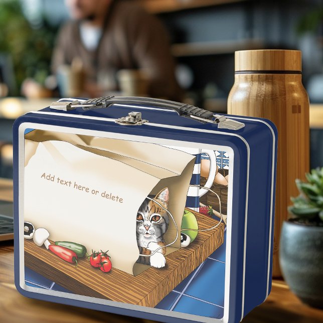 Curious Tabby Cat Grocery Bag Blue Cute      Metal Lunch Box (Creator Uploaded)