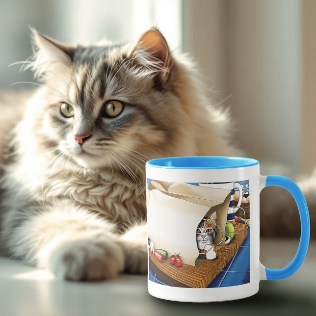 Curious Tabby Cat Grocery Bag Blue Cute      Mug (Creator Uploaded)