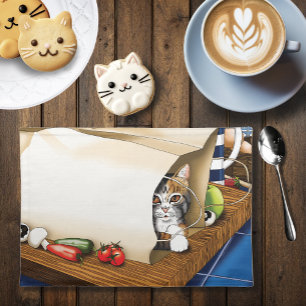 Curious Tabby Cat Grocery Bag Blue Cute      Placemat
