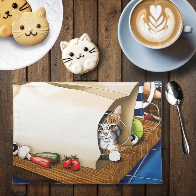 Curious Tabby Cat Grocery Bag Blue Cute      Placemat (Creator Uploaded)