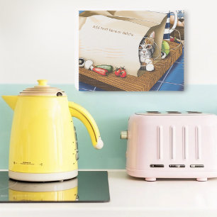 Curious Tabby Cat Grocery Bag Blue Cute      Wooden Box Sign