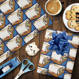 Curious Tabby Cat Grocery Bag Blue Cute      Wrapping Paper