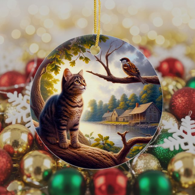 Curious Tabby Cat Keepsake Ceramic Ornament (Creator Uploaded)