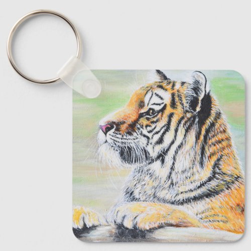 Curious Tiger Painting Keychain