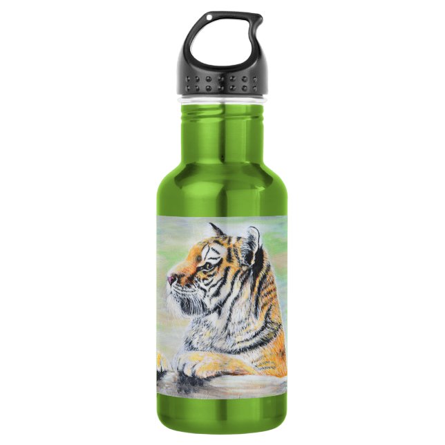 Curious Tiger Painting Stainless Steel Water Bottle (Front)