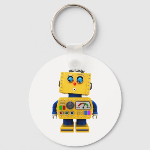 Curious toy robot looking down keychain