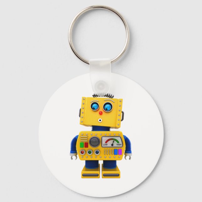 Curious toy robot looking down keychain (Front)