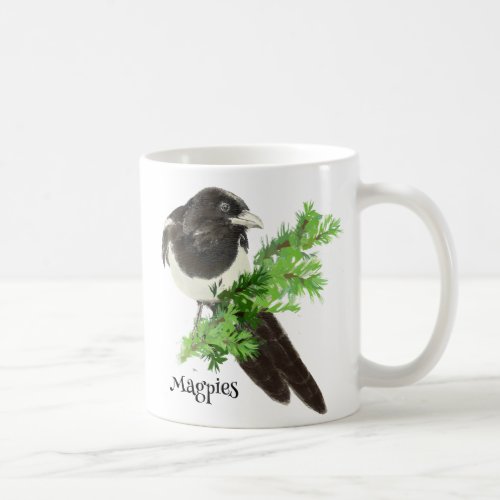 Curious watercolor Magpie Bird Nature Art Coffee Mug