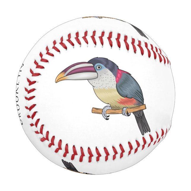 Curl crested aracari bird cartoon illustration  baseball (Front Left)