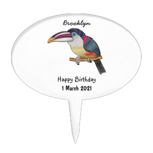 Curl crested aracari bird cartoon illustration  cake topper