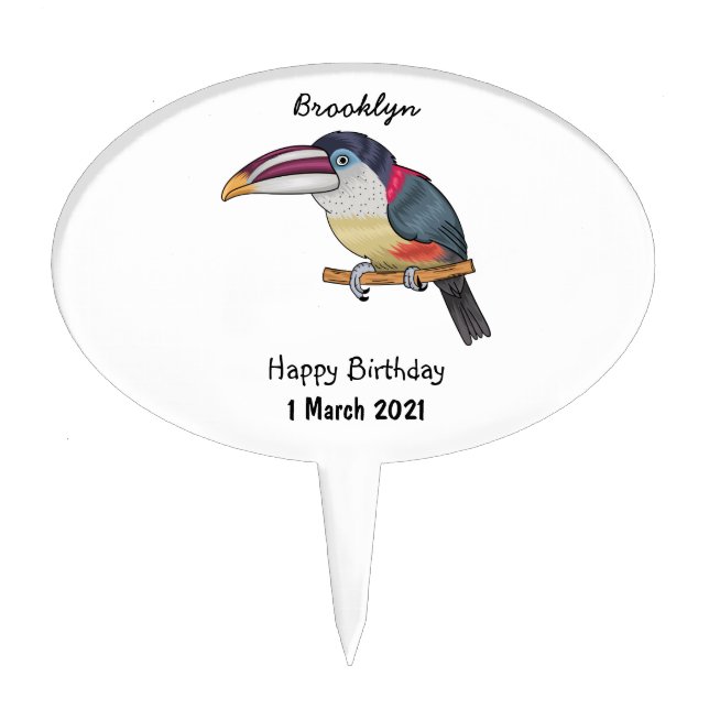 Curl crested aracari bird cartoon illustration  cake topper (Front)