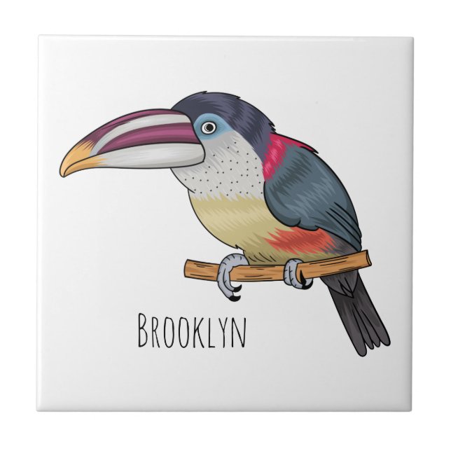 Curl crested aracari bird cartoon illustration ceramic tile (Front)