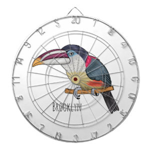 Curl crested aracari bird cartoon illustration dart board