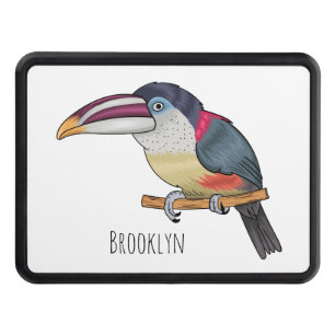 Curl crested aracari bird cartoon illustration  hitch cover