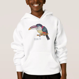 Curl crested aracari bird cartoon illustration  hoodie