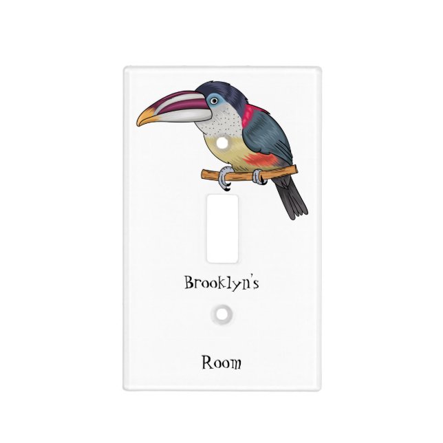 Curl crested aracari bird cartoon illustration light switch cover (Front)